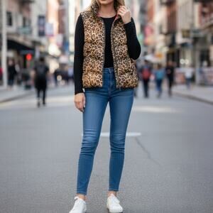 Juicy Couture Black Leopard Print Puffer Vest